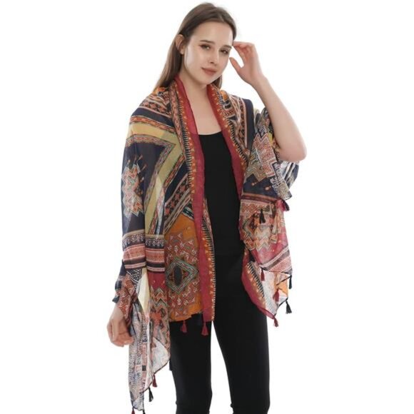 Boho Scarf for Women Lightweight Floral Printed Scarf Fall Winter - Picture 2 of 7
